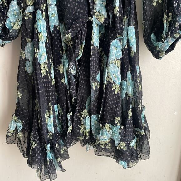 Zimmermann Whitewave Ruffle Wrap Dress In Navy Poppy Floral - Picture 8 of 16